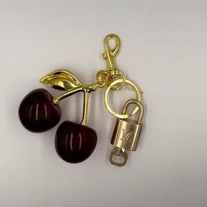 Authentic Louis Vuitton padlock w key & unbranded Cherry Bag Charm Keychain Gold